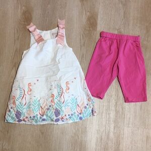 Catherine Malandrino White Pink Girl’s Dress Under the Sea Life & Pink Pants 2T